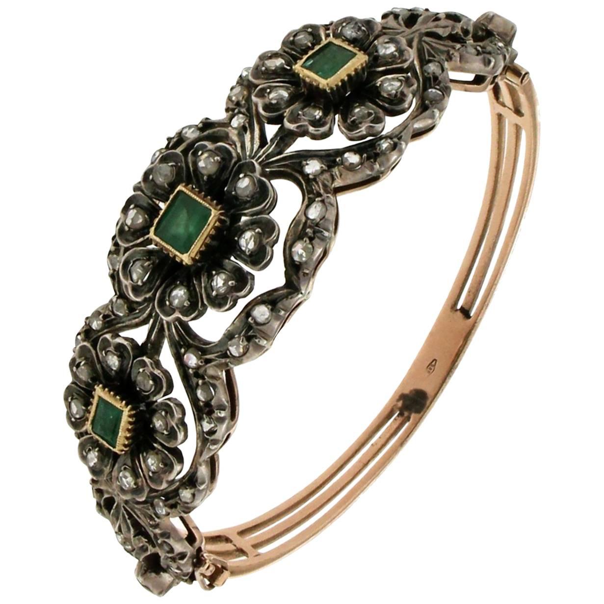 Emeralds Gold Diamonds Bangle Bracelet