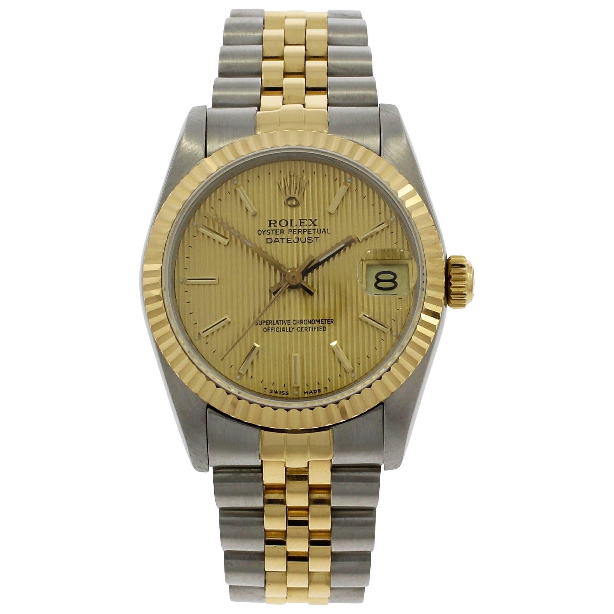 Rolex Yellow Gold Stainless Steel Datejust Wristwatch Ref 68723, 1991