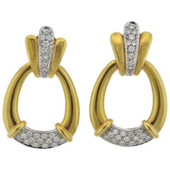 1980s Diamond Gold Doorknocker Earrings