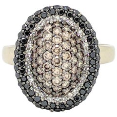 14 Karat White Gold 1 Carat Pave Set White, Black and Champagne Diamond Ring