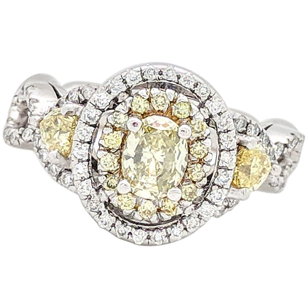 14 Karat Fancy Yellow and White Diamond Engagement Ring 1.50 Carat
