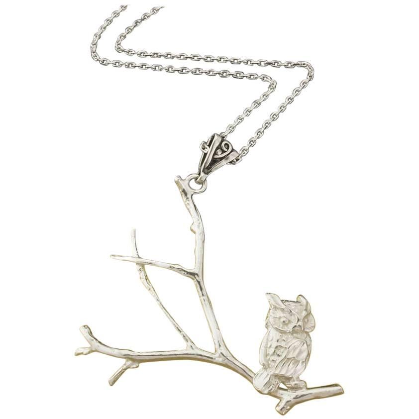 Owl Necklace in Solid Sterling Silver. For Sale