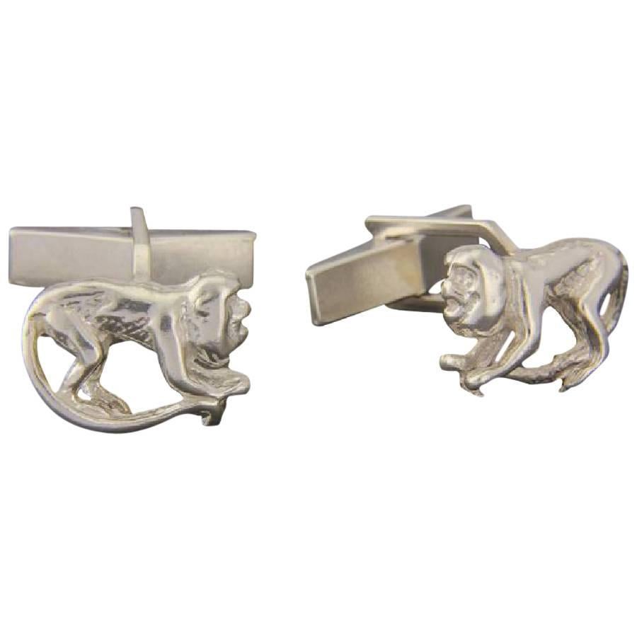  Monkey Cufflinks in Solid Sterling Silver.