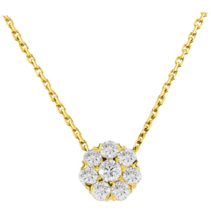 18 Karat Yellow Gold 1.16 Carat Diamond Flower Pendant Necklace For Sale