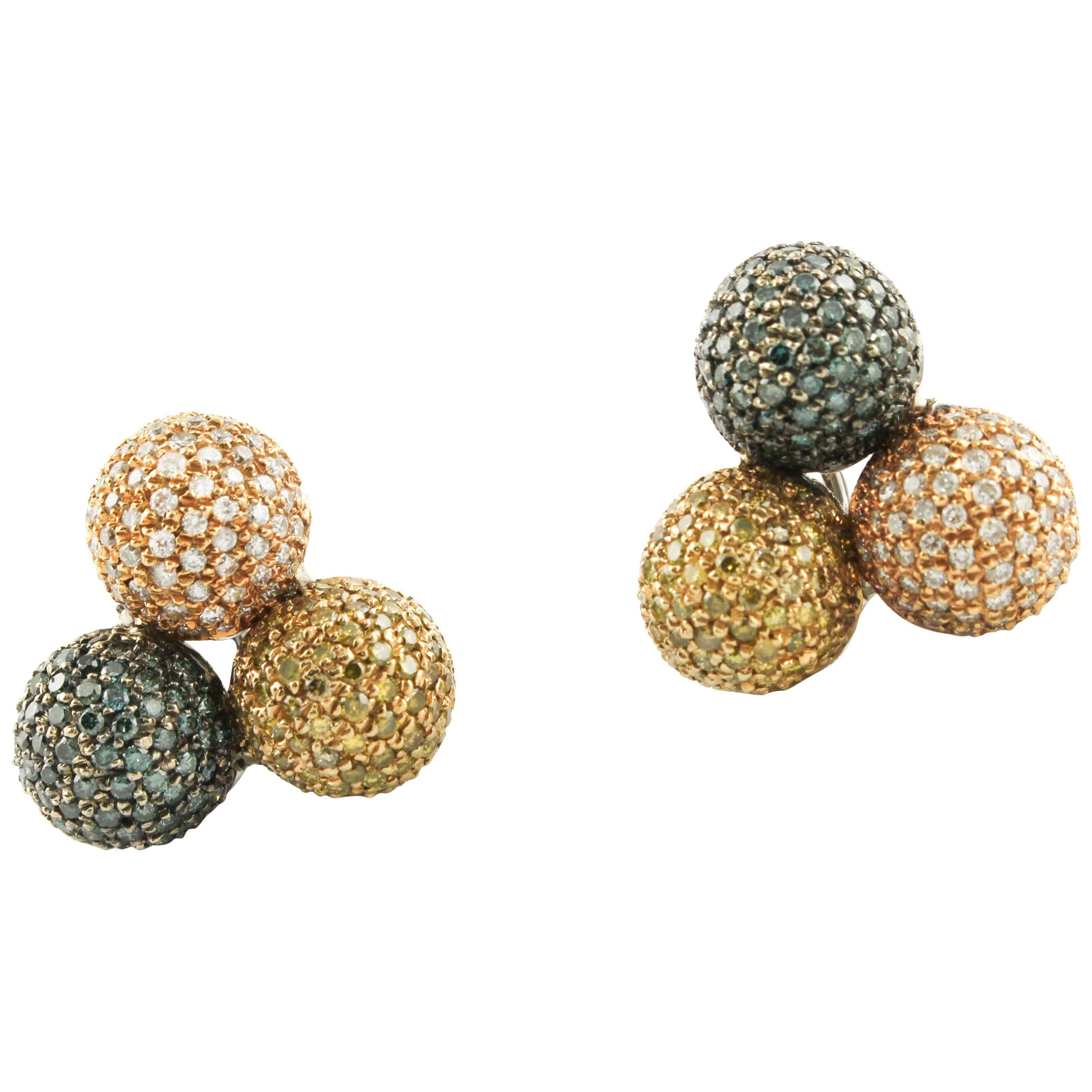  Fancy Diamond, 18 kt  Rose Gold Spheres Earrings For Sale
