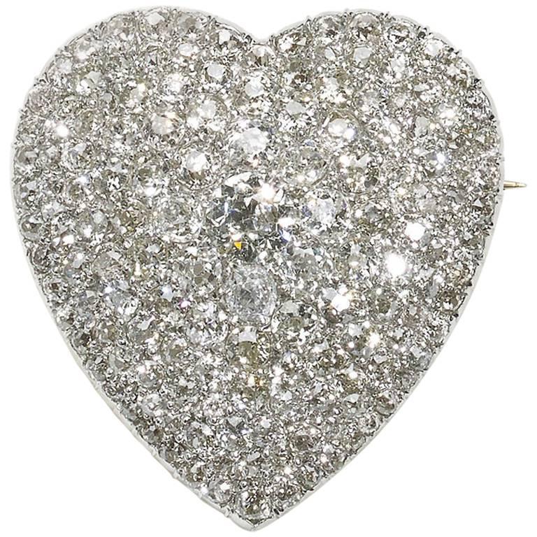 Diamond Heart Pendant Brooch For Sale at 1stdibs