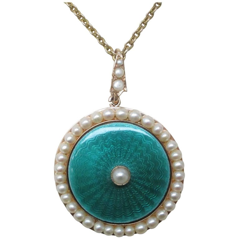 Edwardian Pearl Enamel Gold Necklace For Sale at 1stdibs