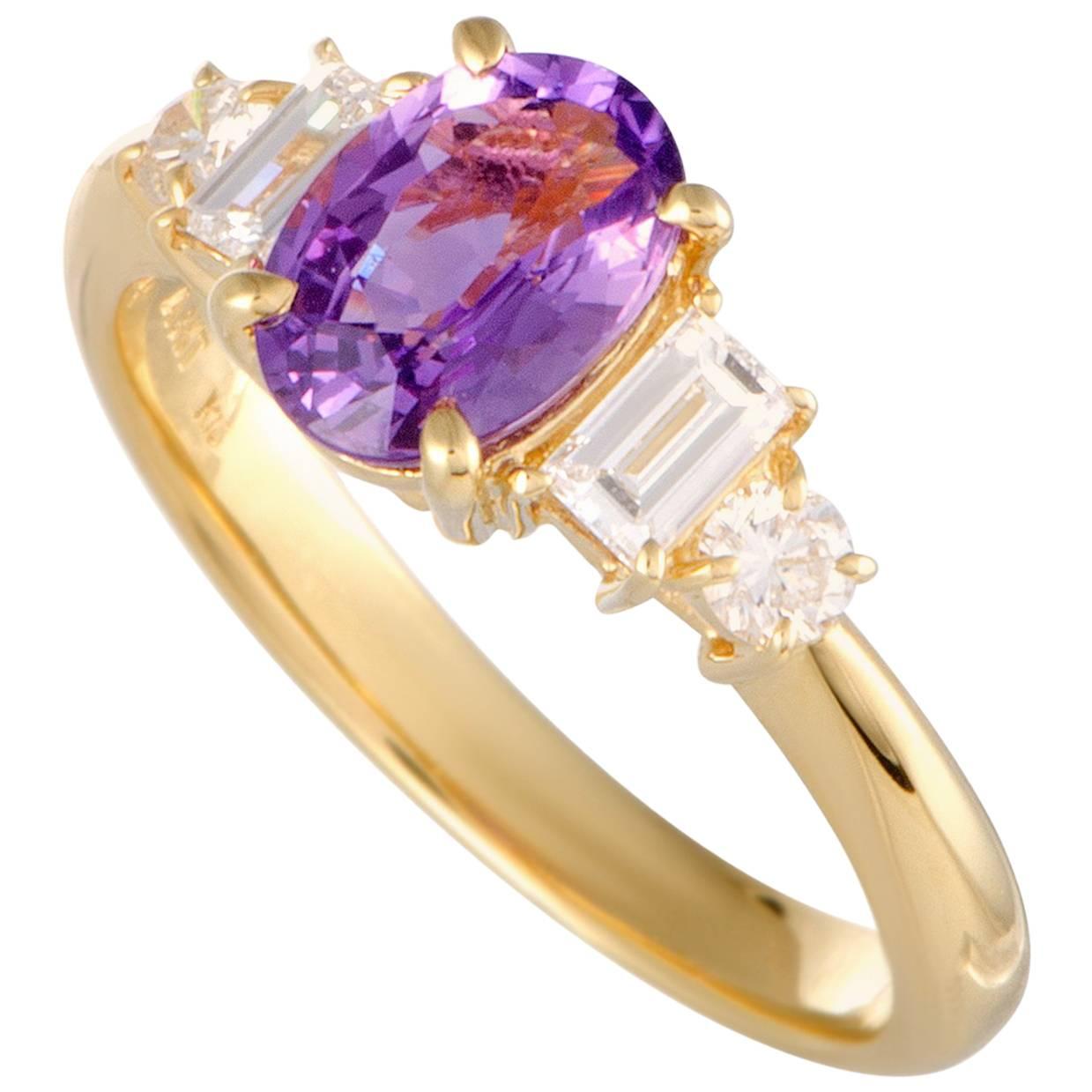 Purple Sapphire Diamond Yellow Gold Ring