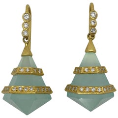 Lauren Harper Chalcedony Diamonds 18 Karat Yellow Gold Earrings