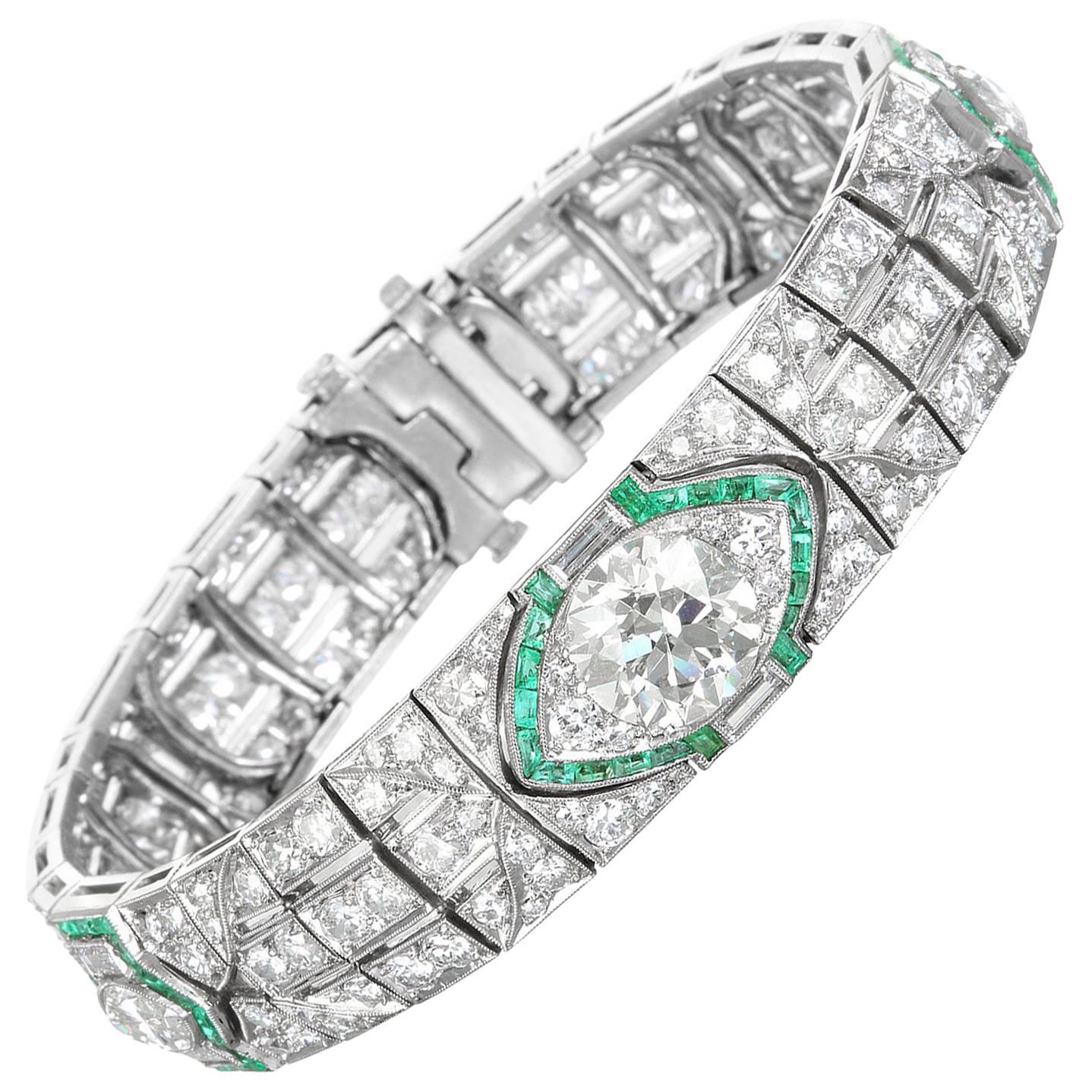 Platinum, Diamond and Emerald Art Deco Bracelet