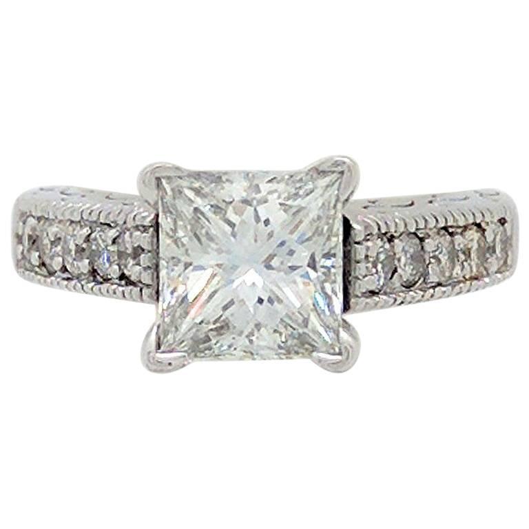 14 Karat White Gold 1.85 Carat Princess Cut Diamond Engagement Ring VS2/H