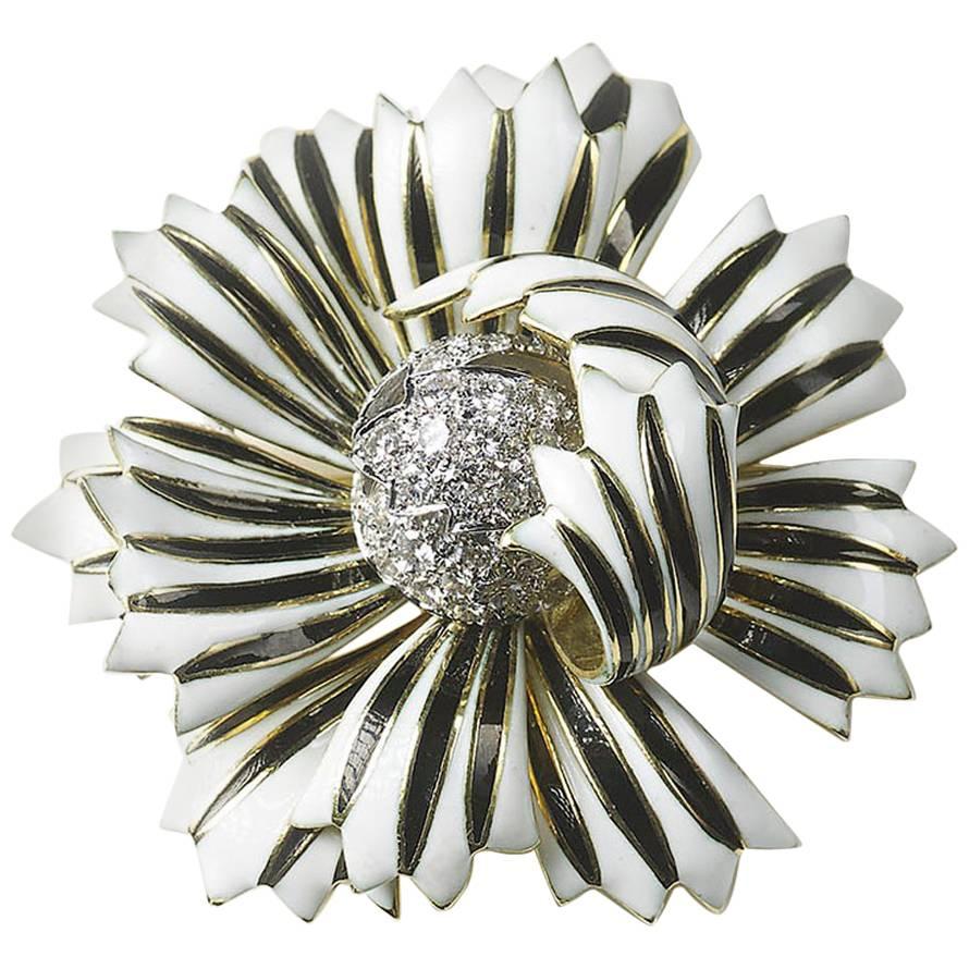 David Webb Enamel Flower Brooch