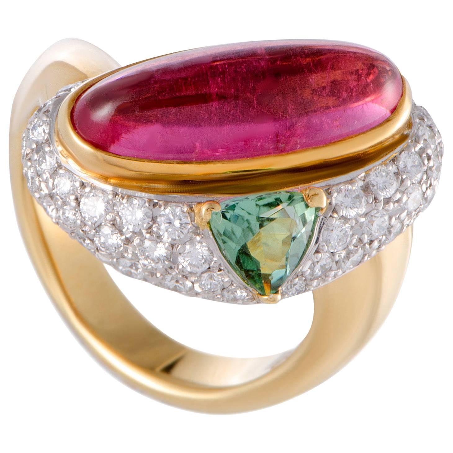 Tourmaline and Pave Diamond Gold Cocktail Ring
