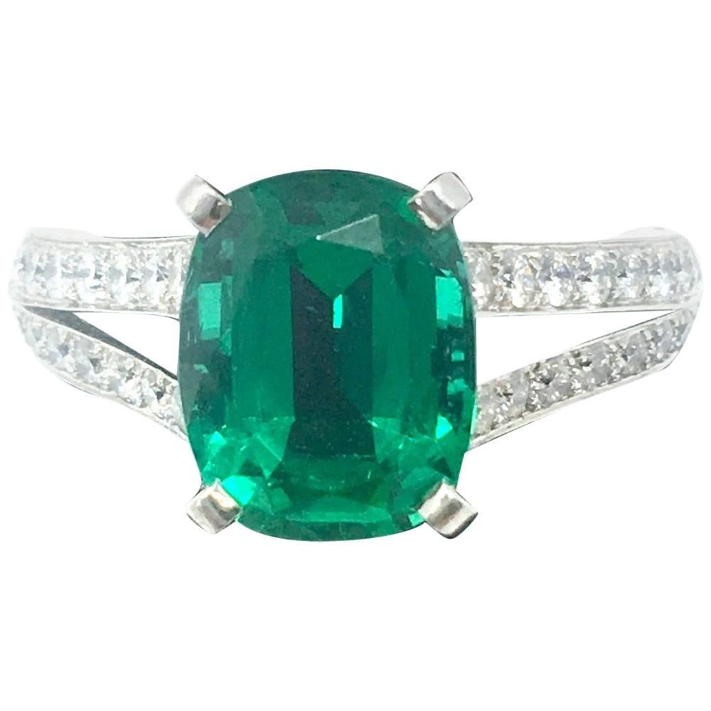 Designer Cartier Emerald and Diamond Platinum Ring