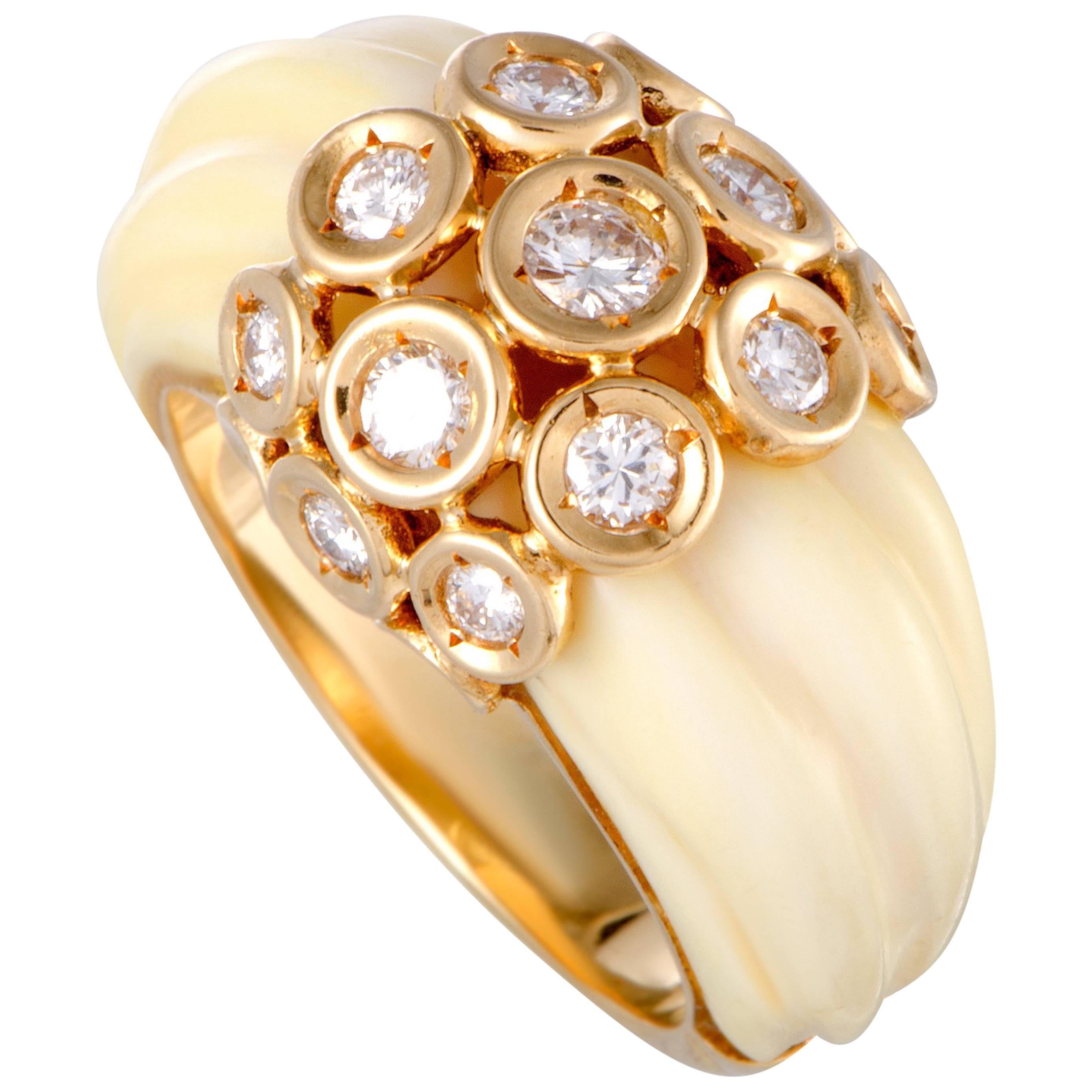 Van Cleef & Arpels White Coral and Diamond Yellow Gold Band Ring