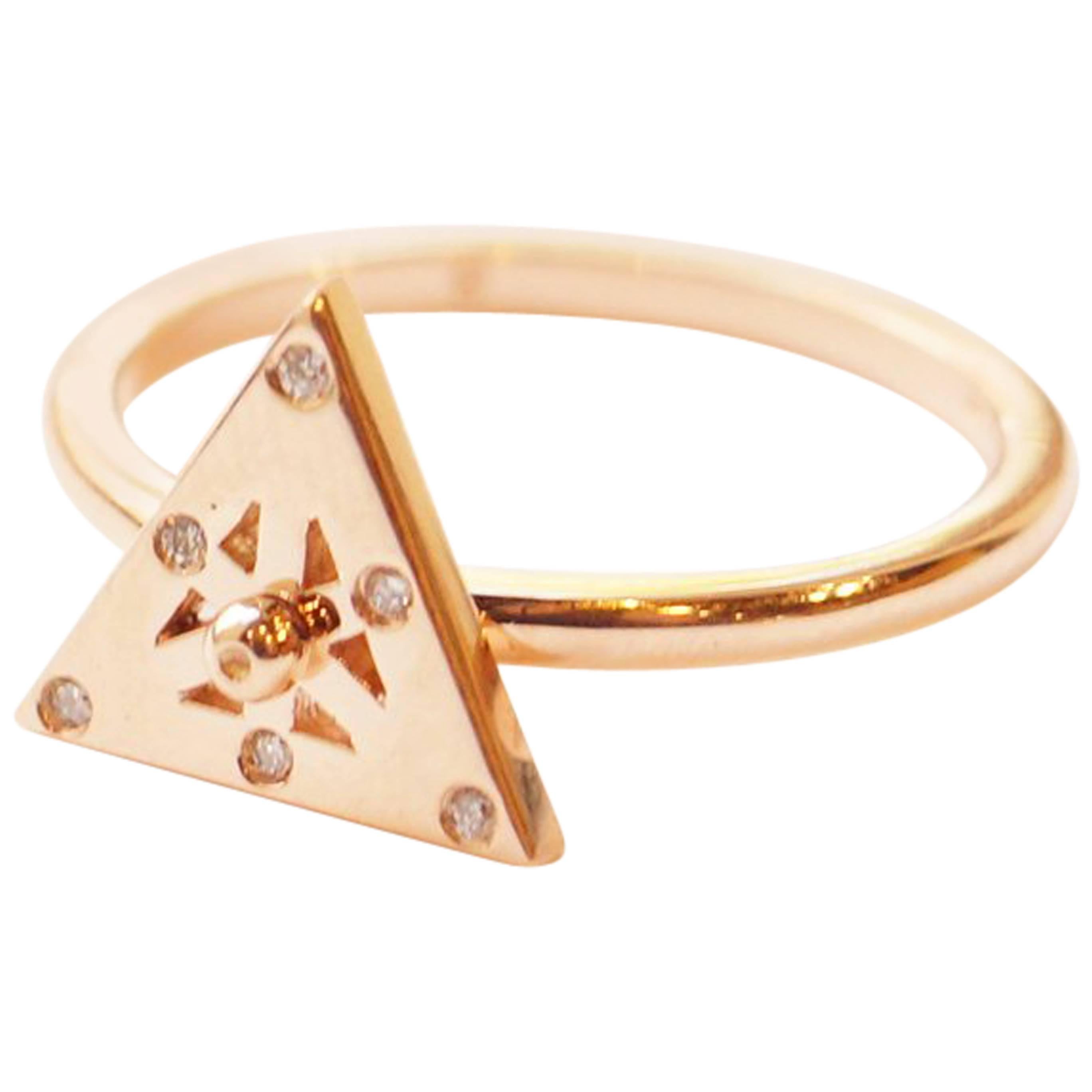 Spinning 18 Karat Rose Gold and Diamond Triangular Axle Ring For Sale