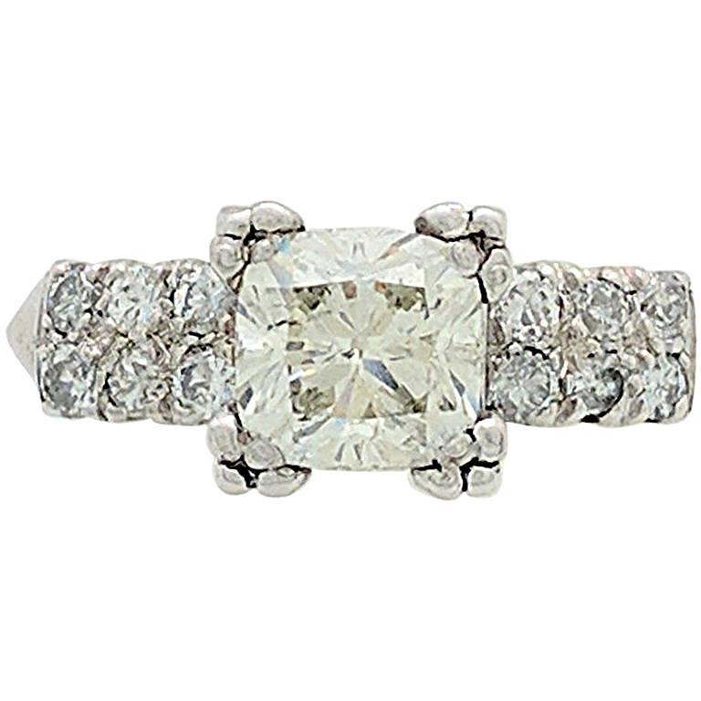 Platinum 1.51 Carat Cushion Cut Diamond Vintage Engagement Ring SI1/I