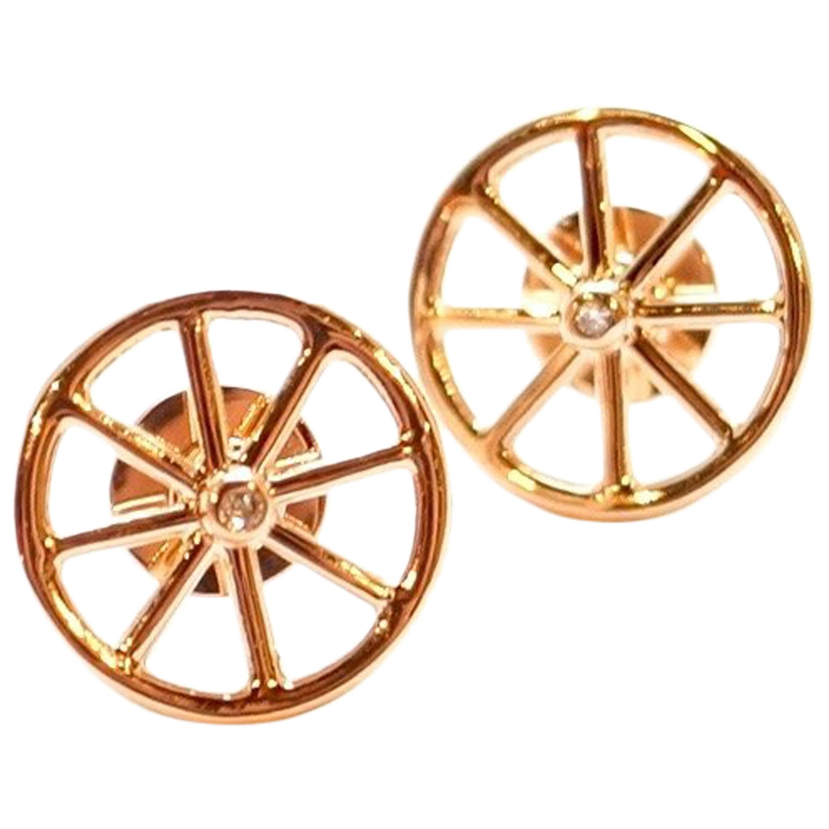 Spinning 18 Karat Rose Gold and Diamond Wheel Stud Earrings For Sale