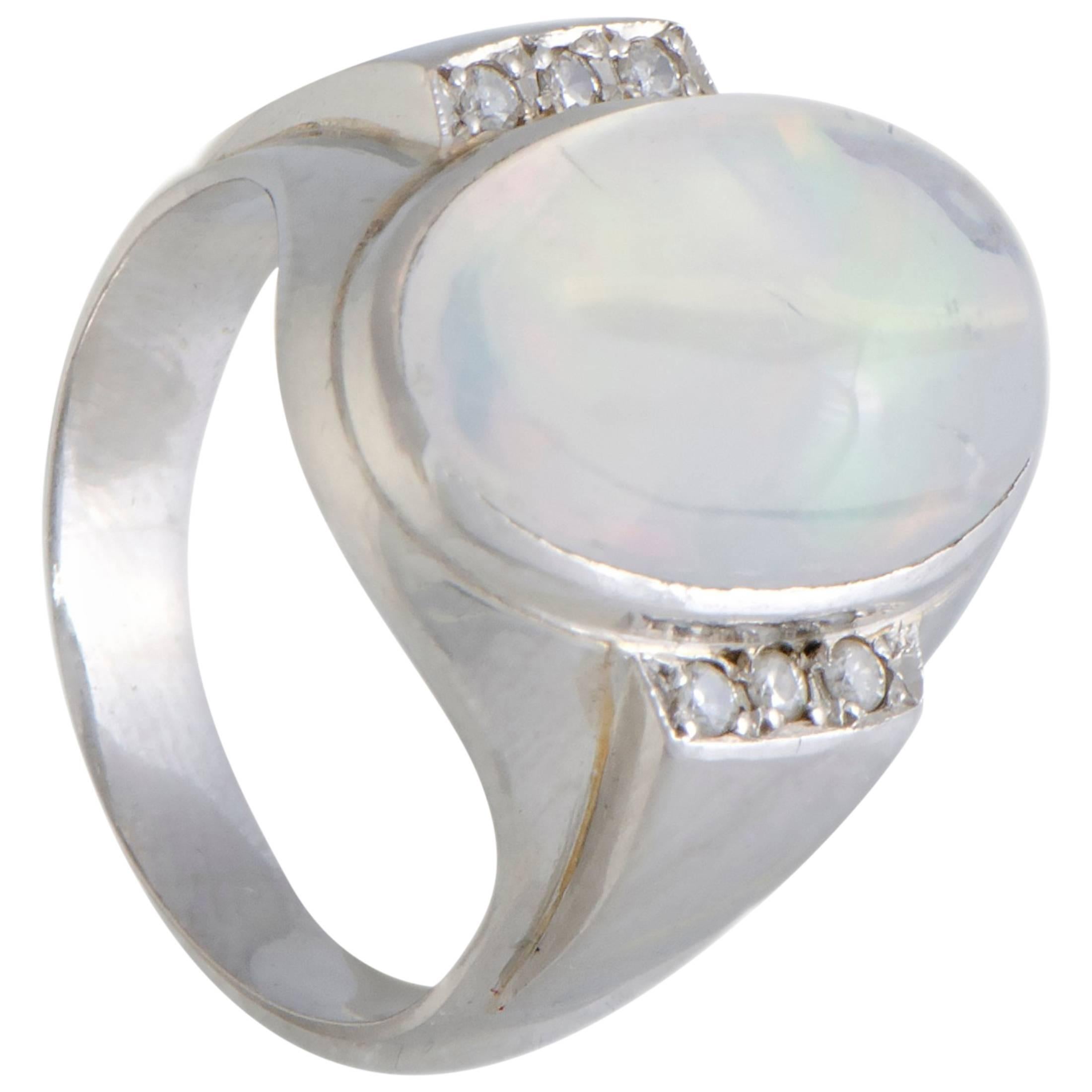Opal Diamond Platinum Cocktail Ring