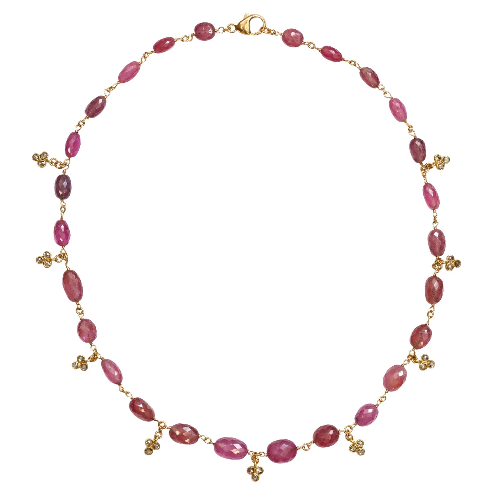 Pink Sapphire Faceted Bead and Diamond Necklace