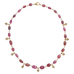 Pink Sapphire Faceted Bead and Diamond Necklace