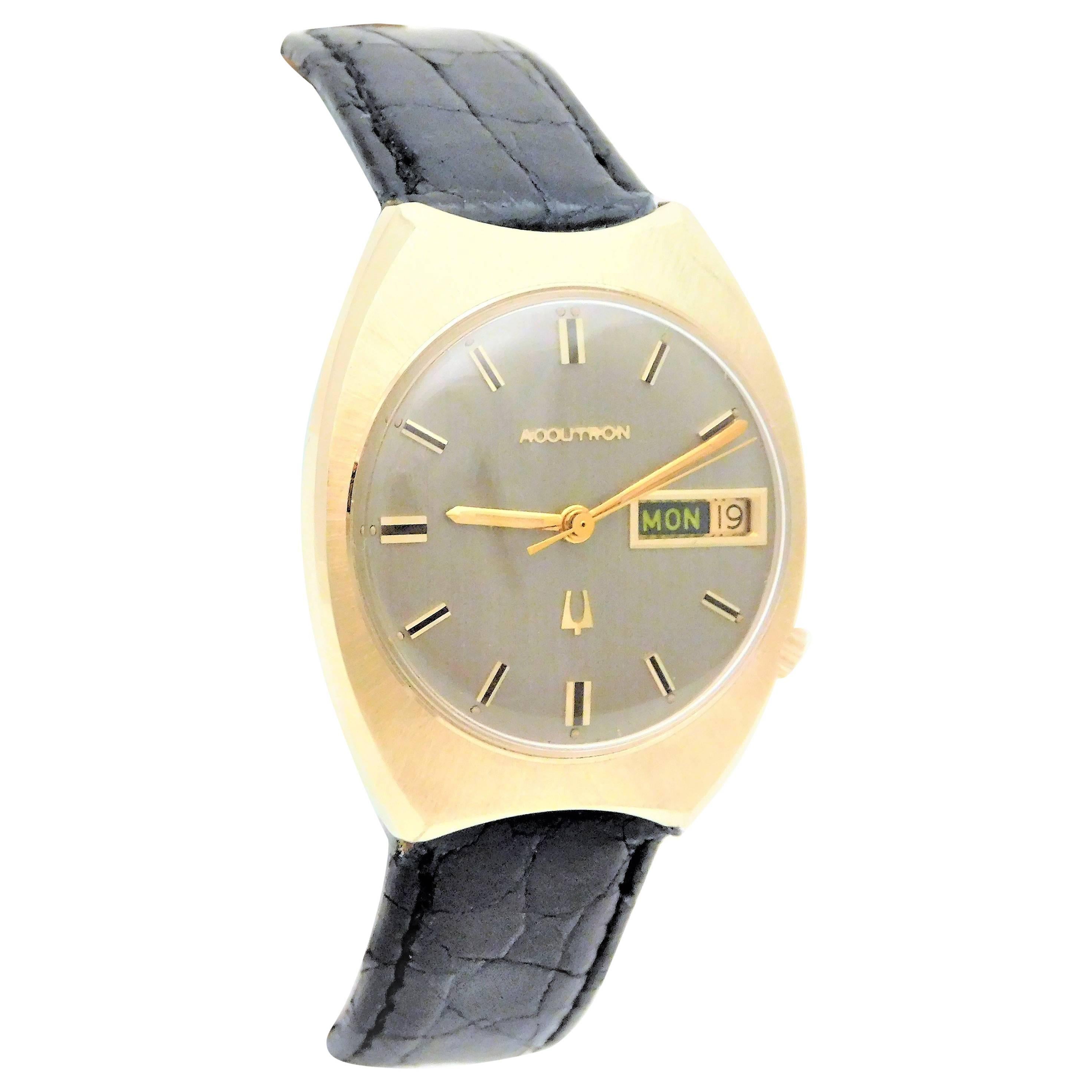 Bulova Yellow Gold Accutron Vintage Day Date Wristwatch, 1970s
