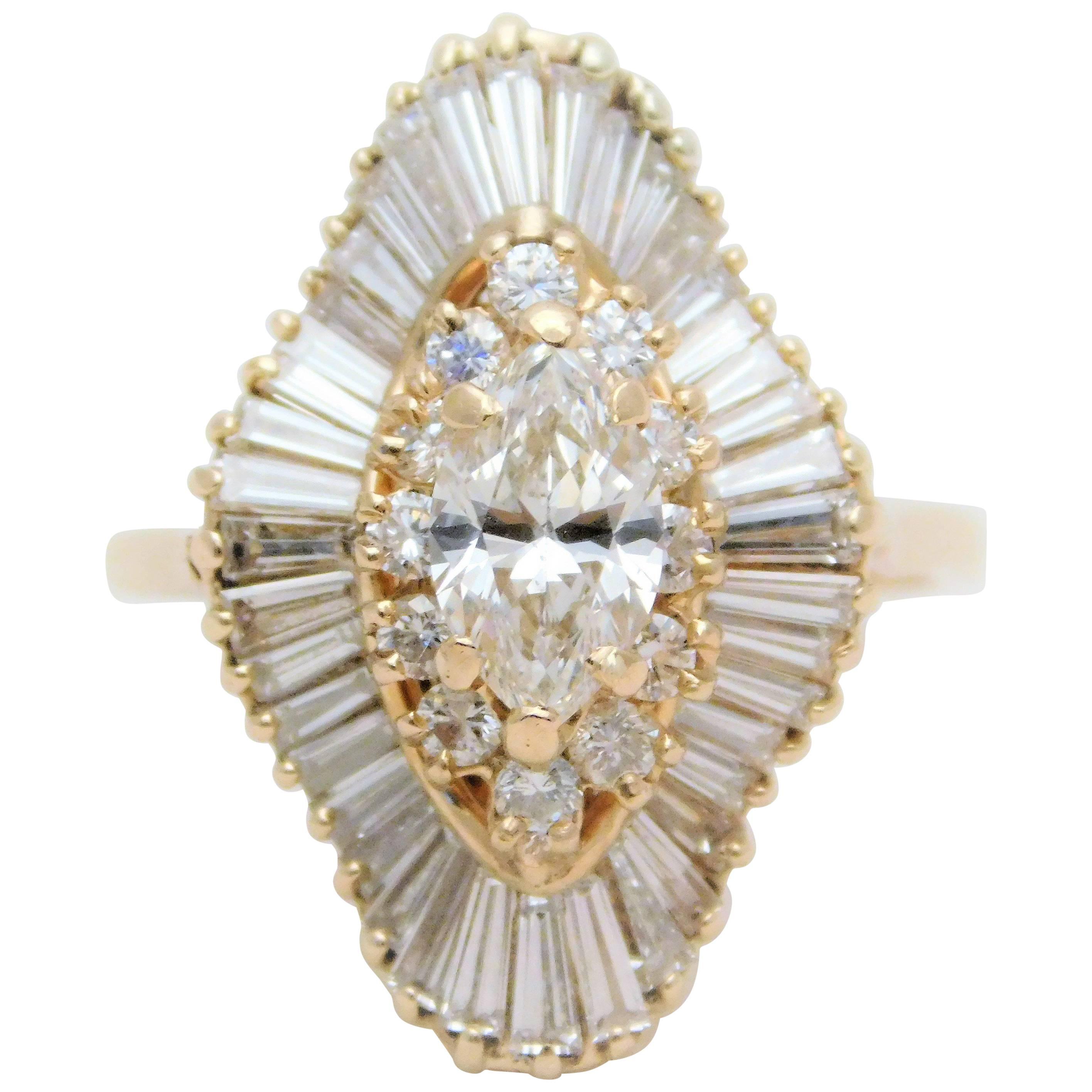 GIA Certified 2.06 Carat Marquise Diamond Ballerina Ring For Sale