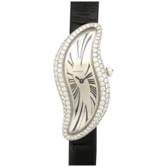 Cartier White Gold Diamond Baignoire S Crash Manual Wristwatch