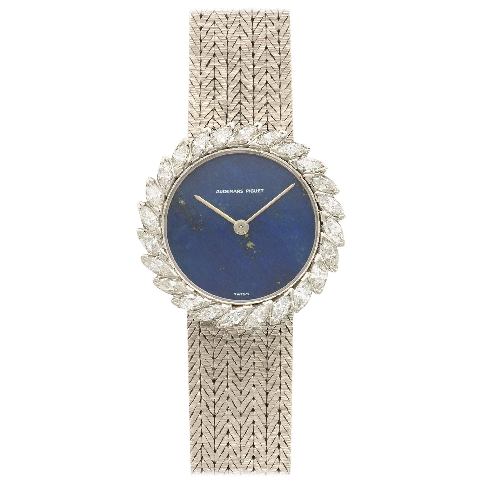 Audemars Piguet White Gold Marquise Diamond Lapis Lazuli Wristwatch