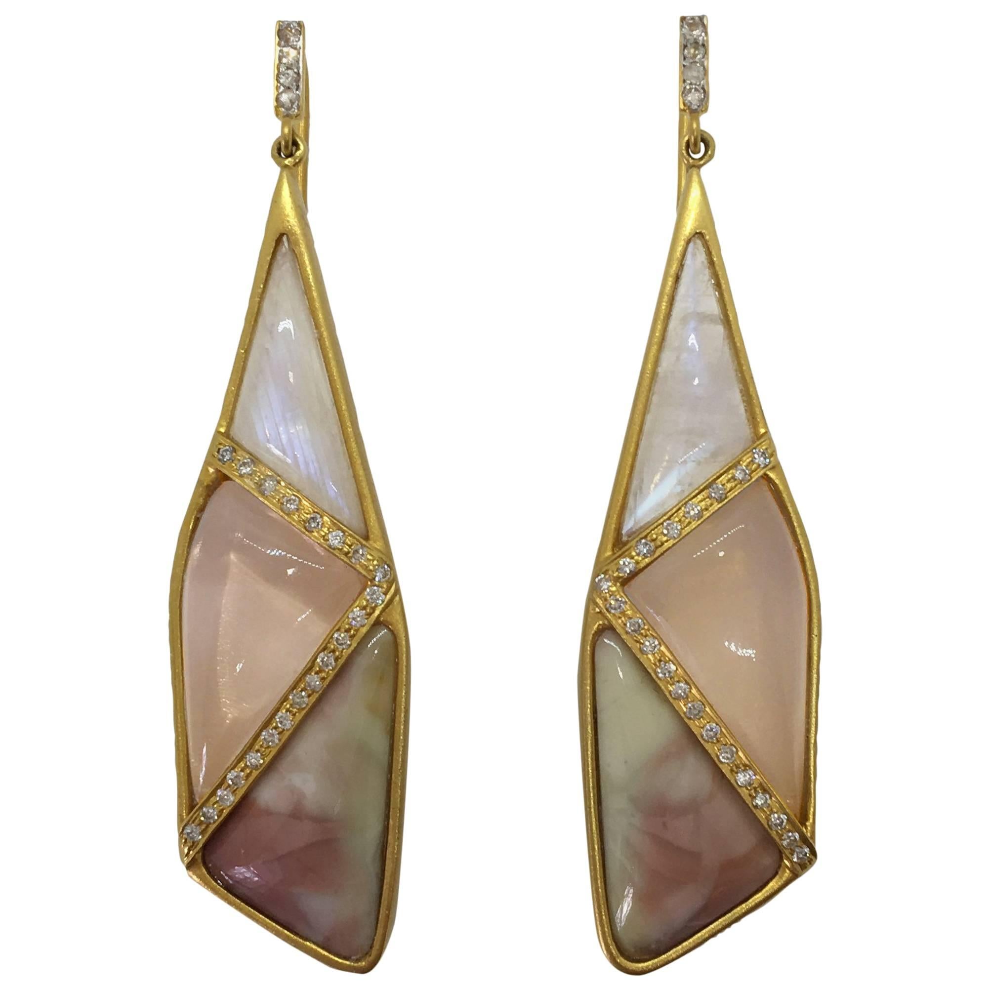 Lauren Harper Rose Quartz Moonstone Pink Agate Diamond Earrings