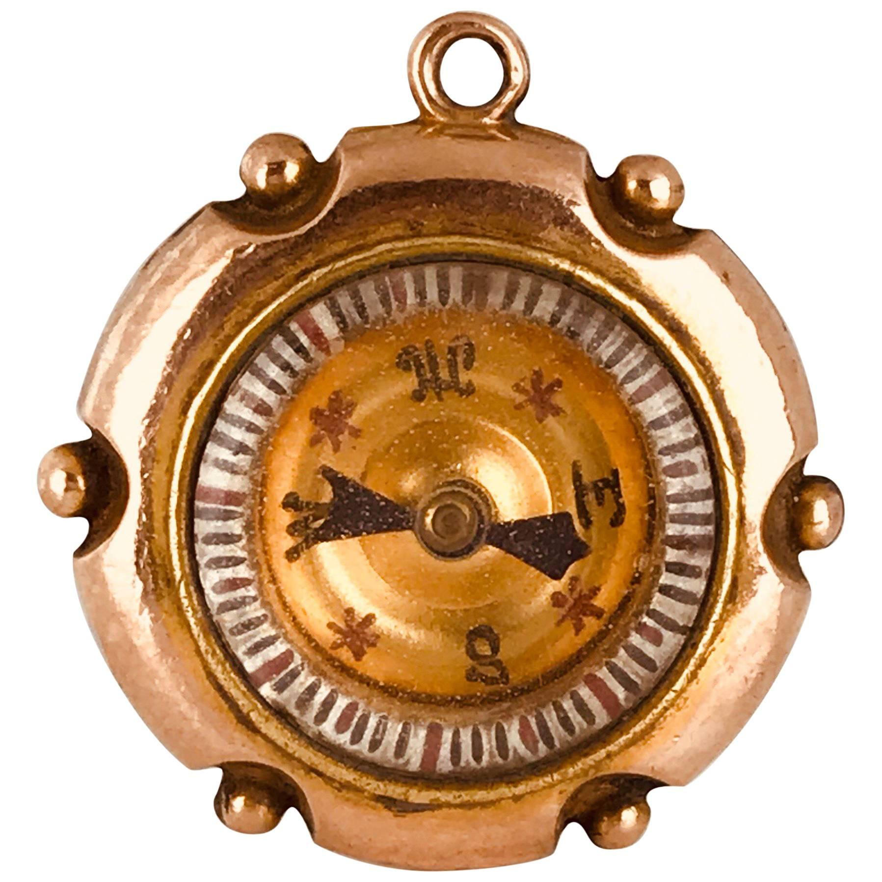 Compass Rose Gold, Enamel Hand-Painted, Victorian Era, circa 1901 For Sale