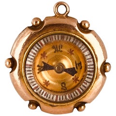 Vintage Compass Rose Gold, Enamel Hand-Painted, Victorian Era, circa 1901