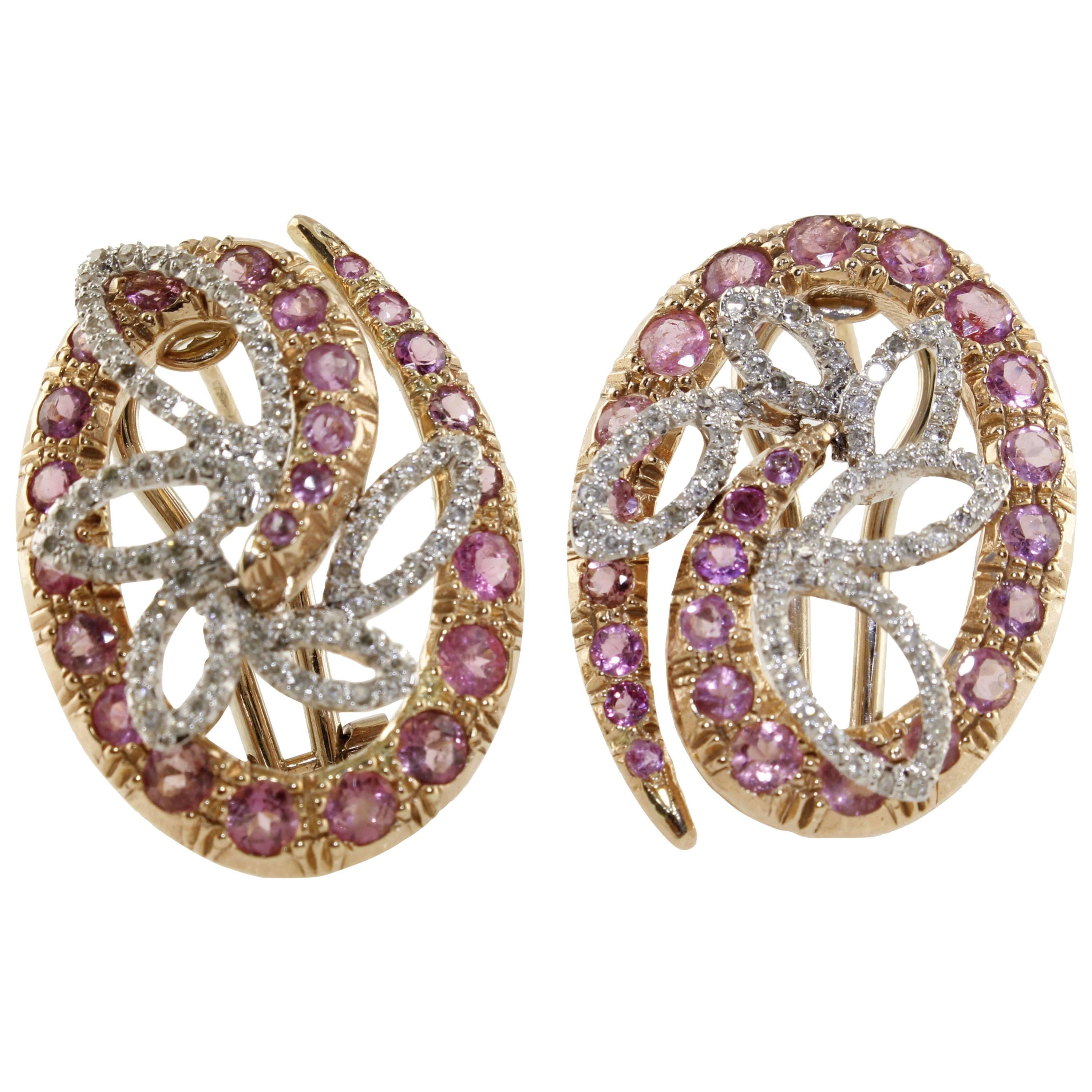 Tourmalines Diamonds Rose Gold Earrings For Sale