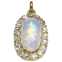 Opal and Diamond Gold Cluster Pendant Circa 1920