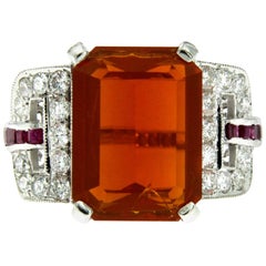 11 Carat Fire Opal Ruby Diamond Gold Ring