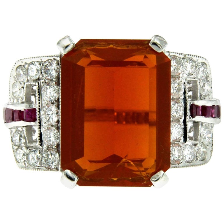 11 Carat Fire Opal Ruby Diamond Gold Ring