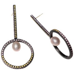 Chandelier Earrings with Zircon and Akoya Pearls