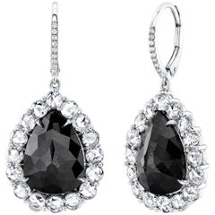 Black Diamond 7.40 Carat TW Pearshape Drop Earrings with Rose Cuts