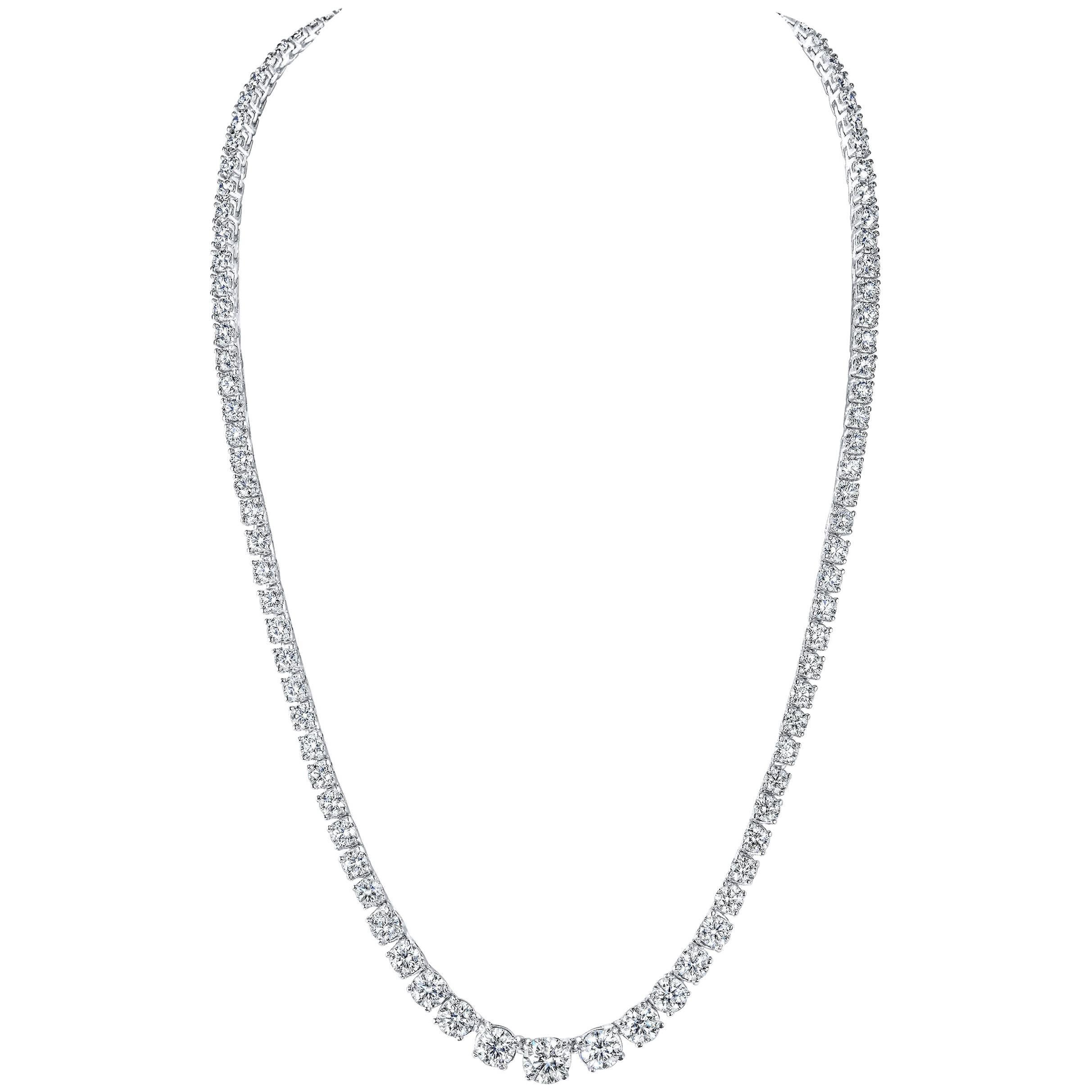 18.10 Carat TW Round Graduated Diamond Riviera Platinum Necklace For Sale
