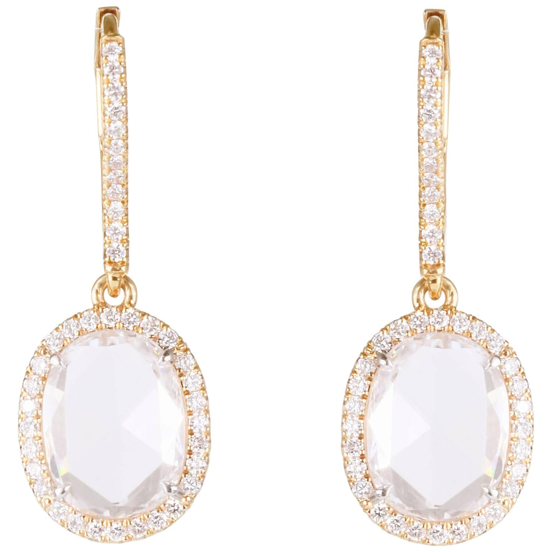Rose Cut Oval F VS Diamond Dangle Earrings 2.57 Carat TW 18 Karat Rose Gold For Sale