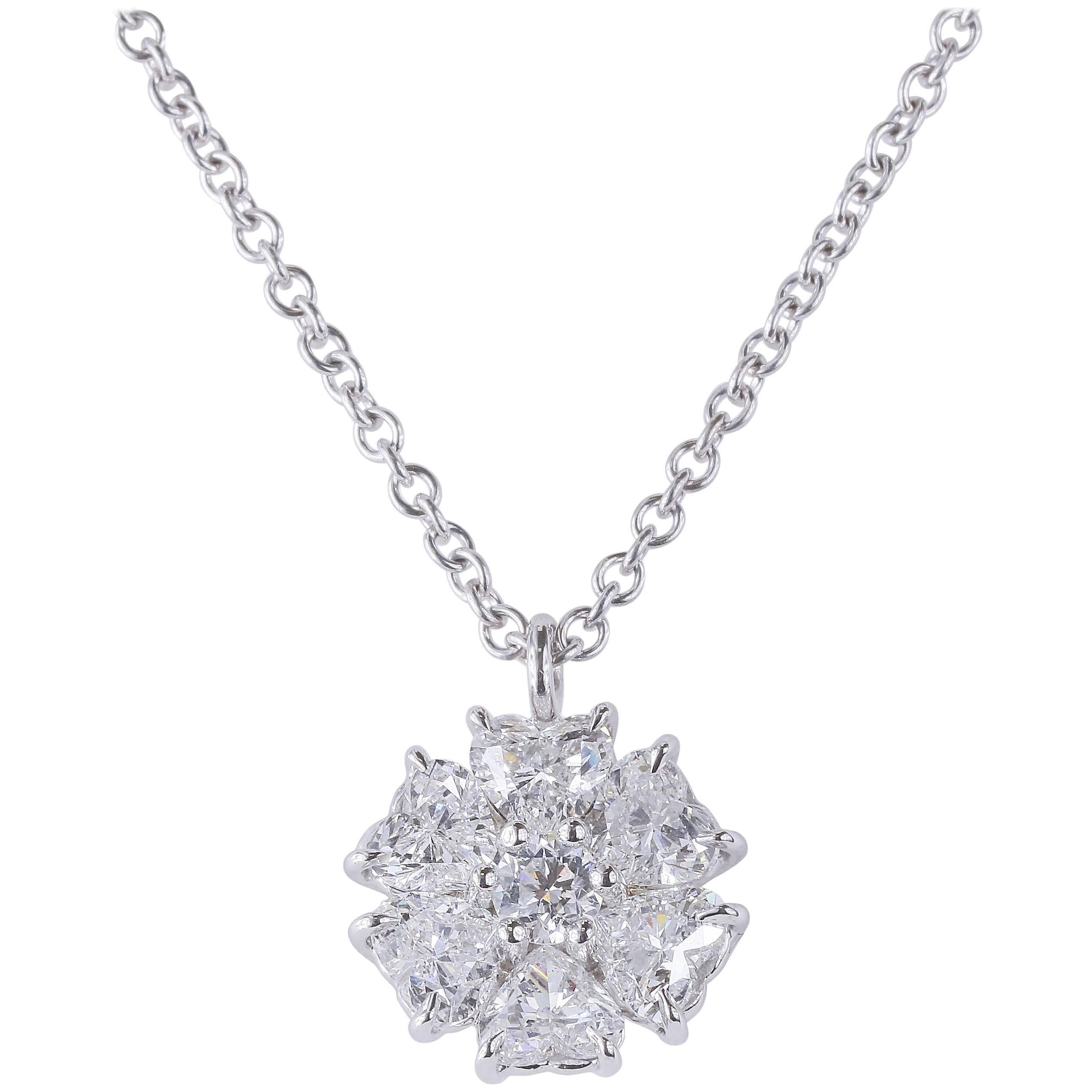 1.50 Carat Tw Heart Shape Diamond Cluster Pendant 18 Karat White Gold For Sale