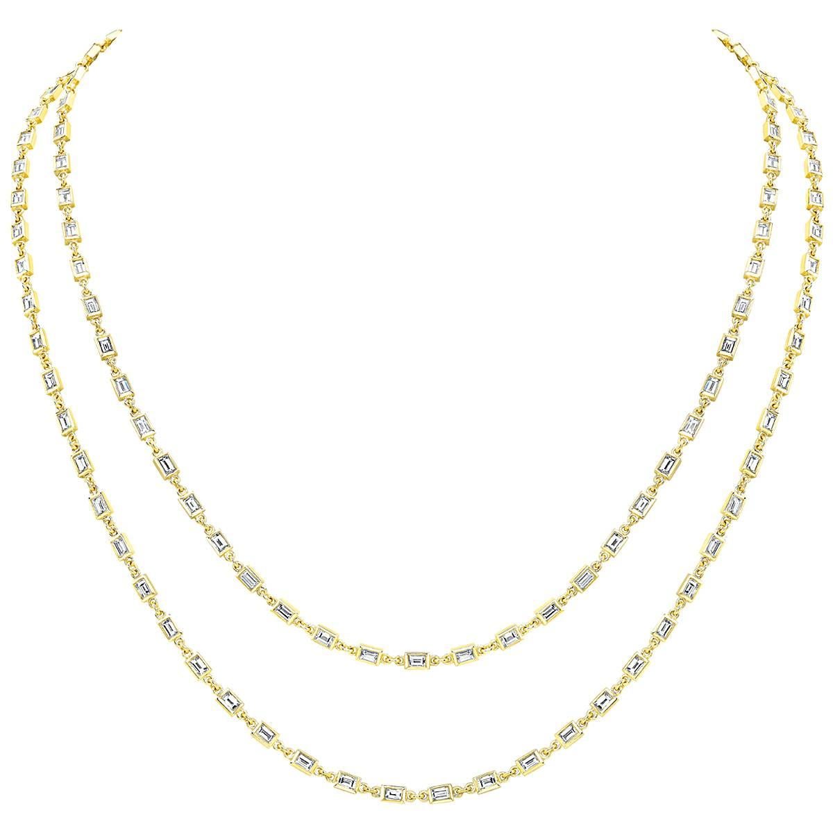 10.96 Carat TW Baguette Diamonds by The Yard Chain Necklace For Sale