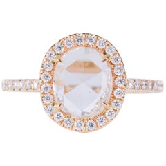 1.49 Carat Oval Rose-Cut Diamond Halo Ring 18 Karat Rose Gold