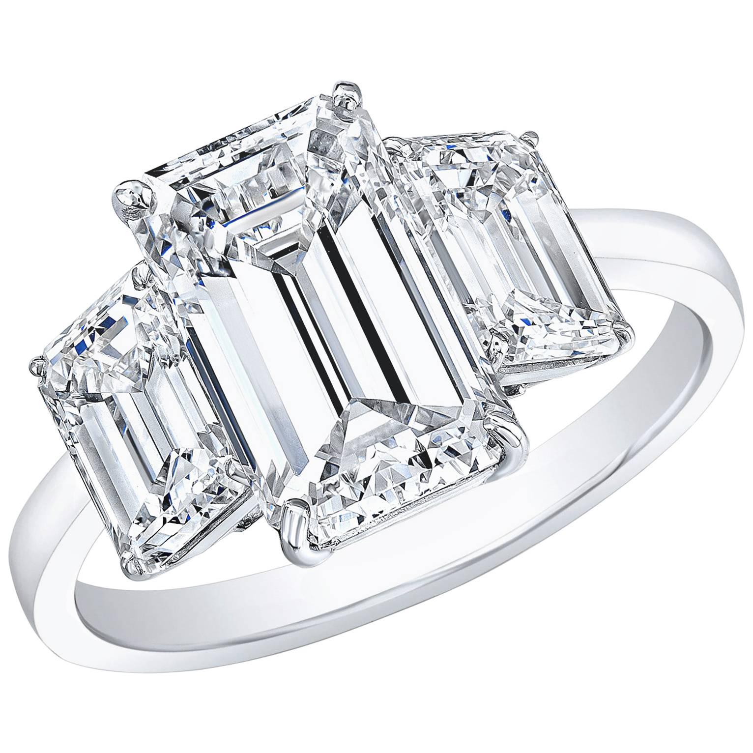 GIA Certified 2.02 Carat G VS2 Emerald Cut Three-Stone Ring 18 karat White Gold For Sale