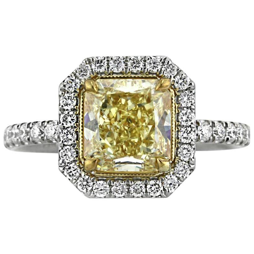 Mark Broumand 2.76 Carat Fancy Yellow Radiant Cut Diamond Engagement Ring