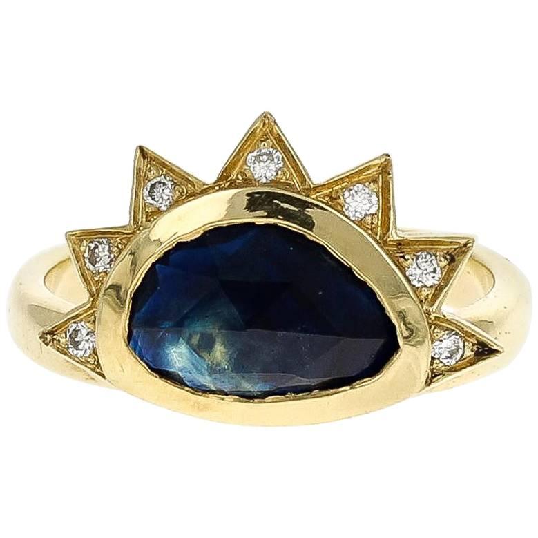 Juno 18 Karat Gold Rosecut Sapphire and VS+ Diamond Ring For Sale