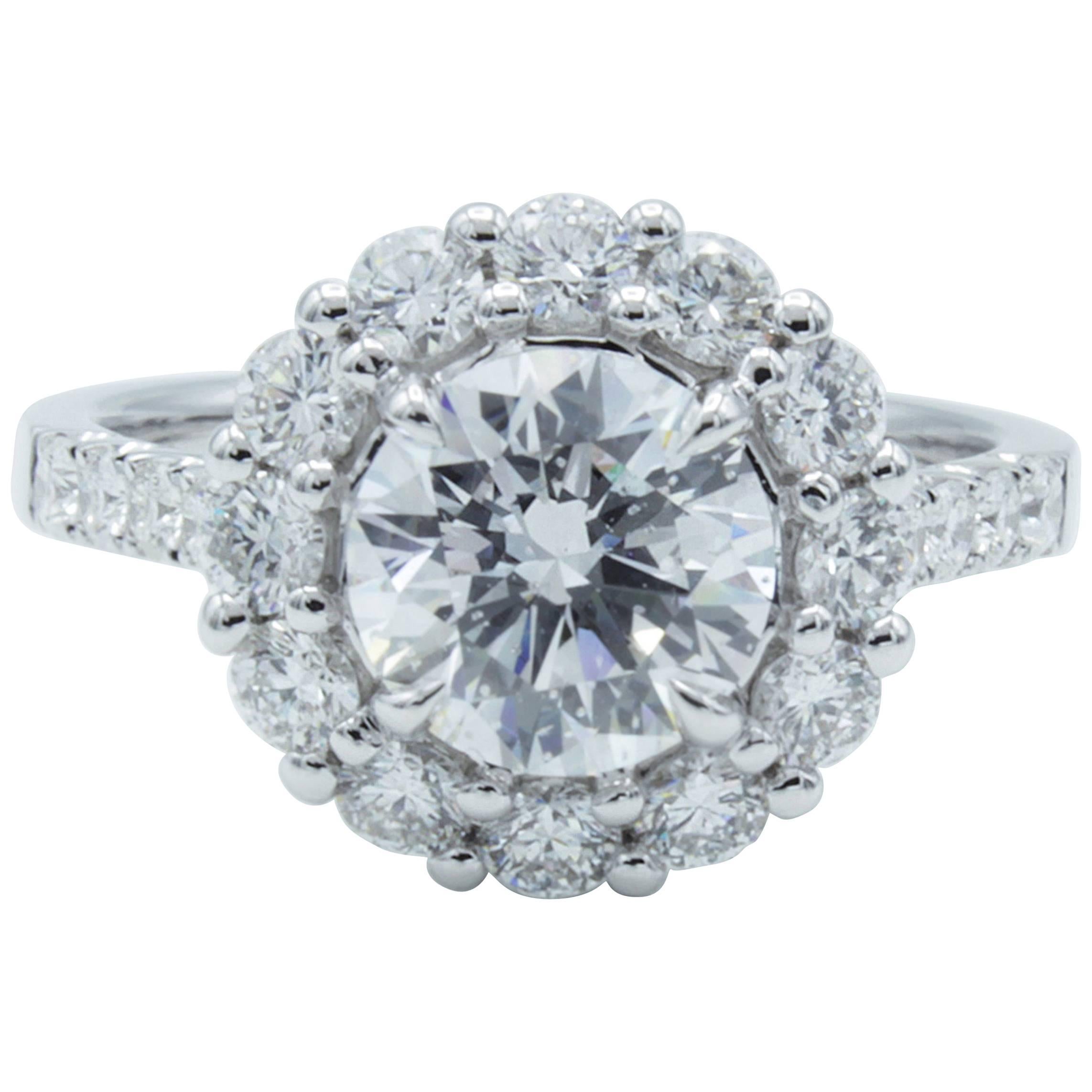 David Rosenberg 1.54 Carat Round D/SI2 GIA Diamond Engagement Halo Ring