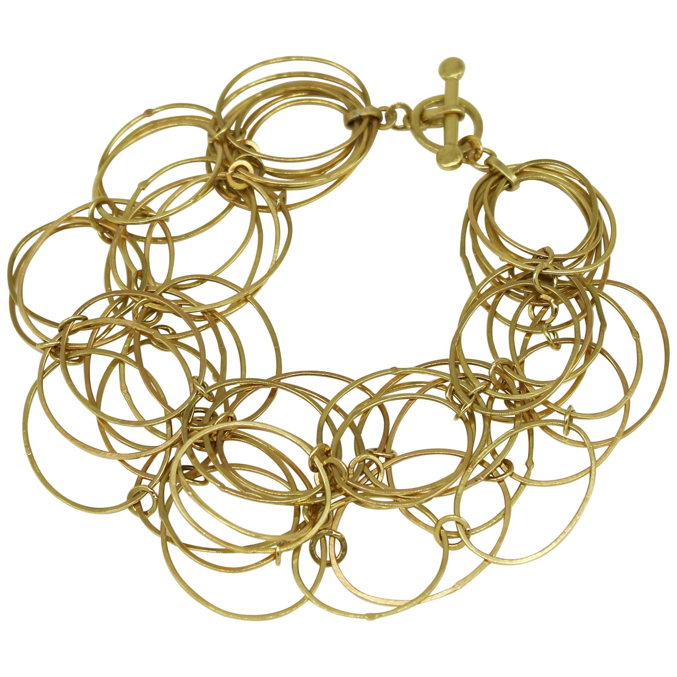 Kayo Saito 18 Karat Gold Chain Flexible Loop Hoop Bracelet Bangle For Sale