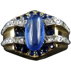 French Tank Ring Set with Sapphires and Diamonds, circa 1935 Art Deco