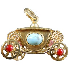 Vintage Rolling Coach Pendant with Colored Stones, circa 1970